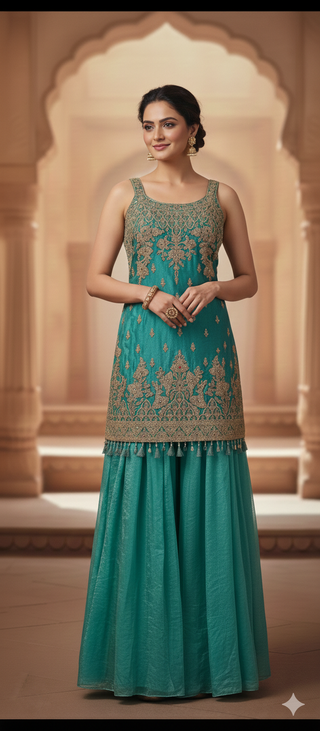 Teal Blue Sharara Set