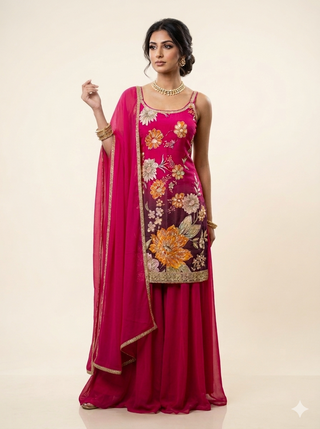 Sofina Cranberry Floral Sharara Suit Set