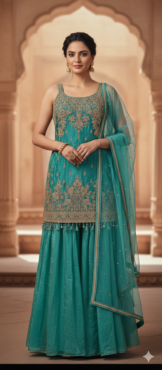 Teal Blue Sharara Set
