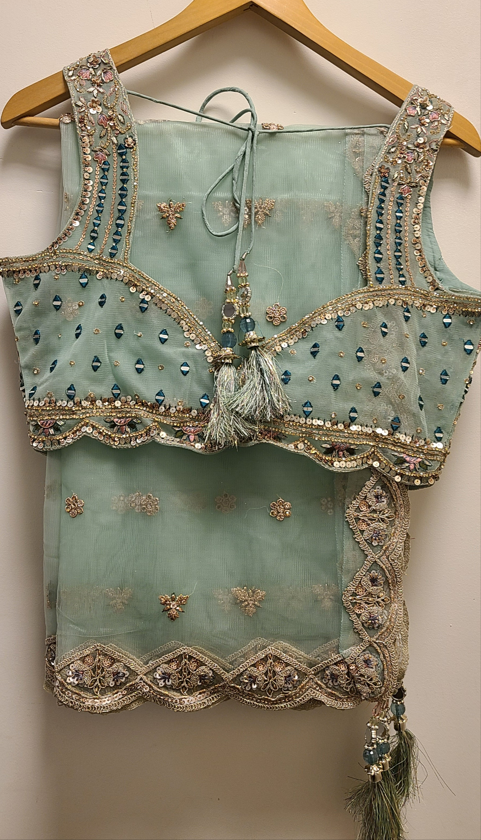Teal Blue mirrorwork Engagement Lehenga