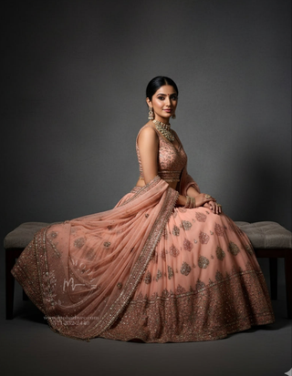 Coral soft floral embroidery Lehenga