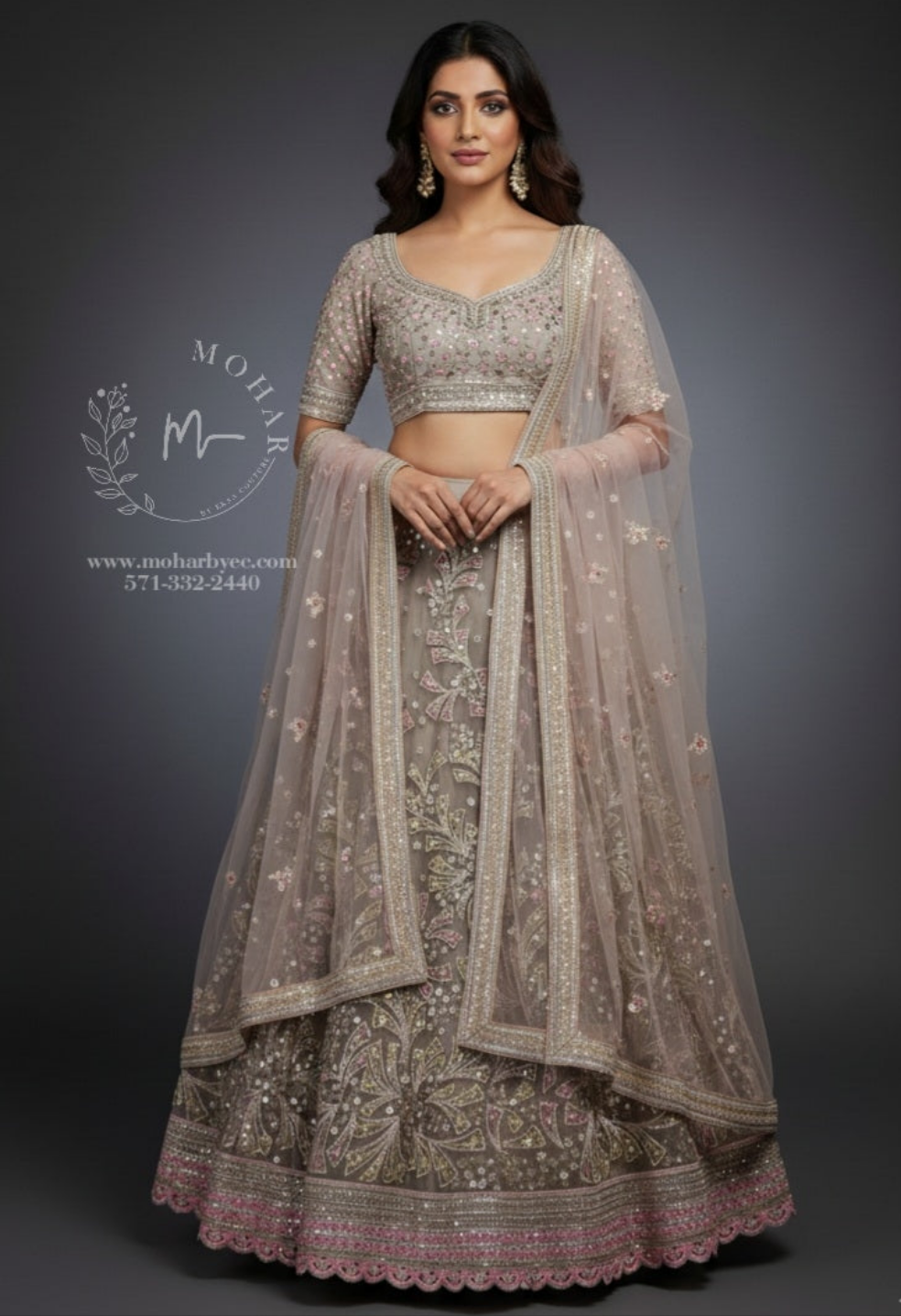 Taupe Embroidered Lehenga Choli Set