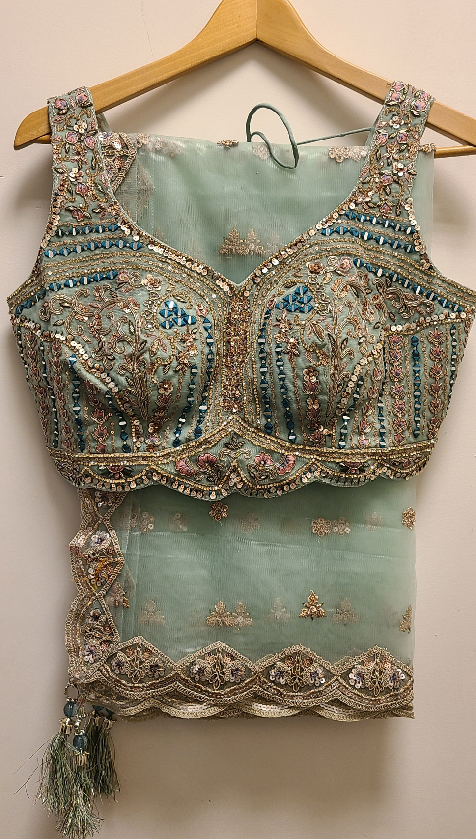 Teal Blue mirrorwork Engagement Lehenga