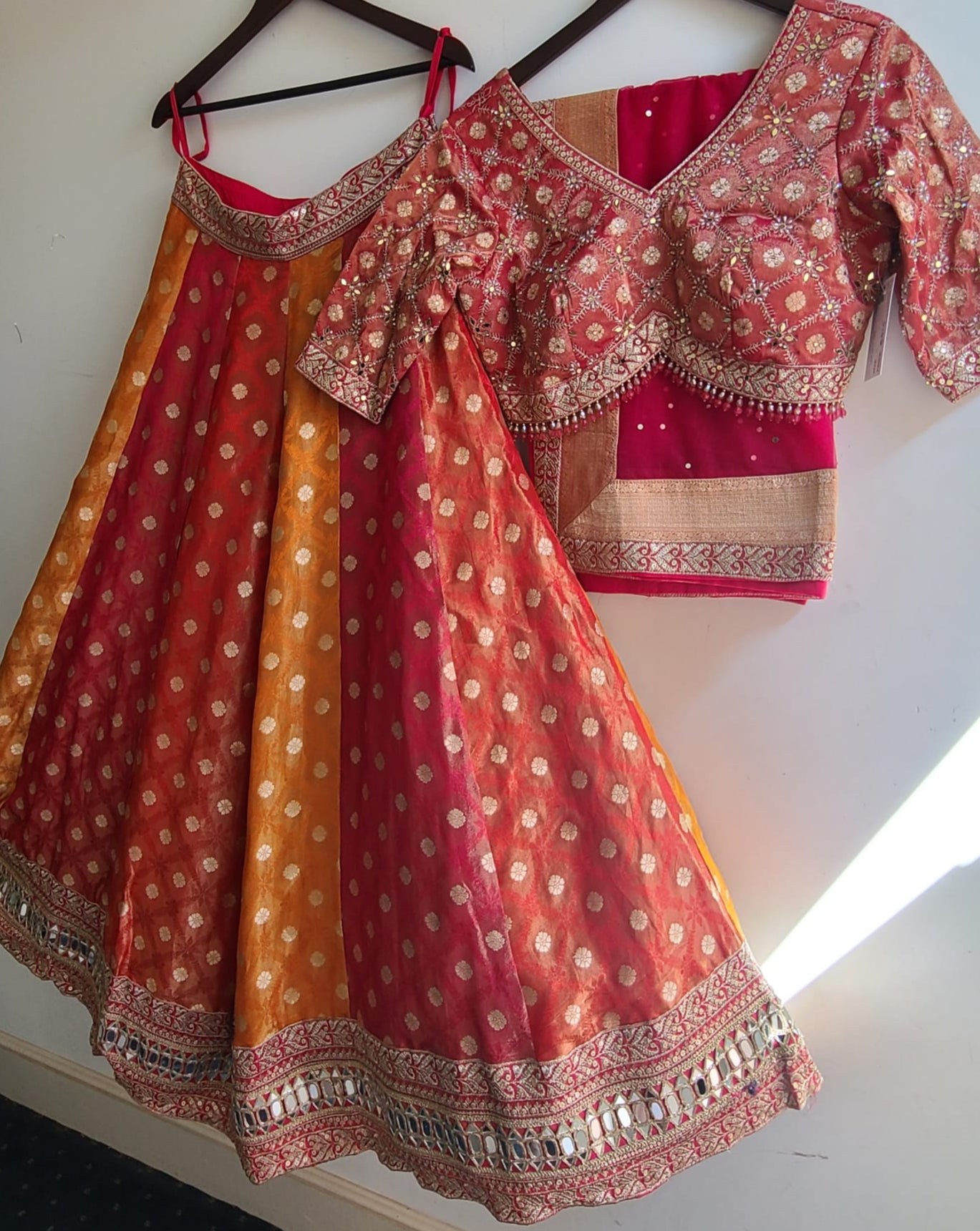 Sunset Orange & Red Benarasi Lehenga Choli