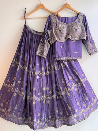 Lavender Net Sequin and Thread Embroidered Lehenga Choli