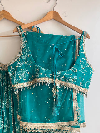 Green Net Sequin and Thread Embroidered Lehenga Choli
