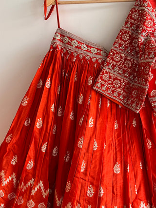 Orange Net Mirror and Sequin Embellished Lehenga Choli