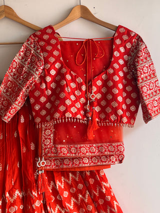 Orange Net Mirror and Sequin Embellished Lehenga Choli