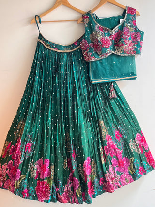 Radiant Green Embellished Floral Lehenga Set