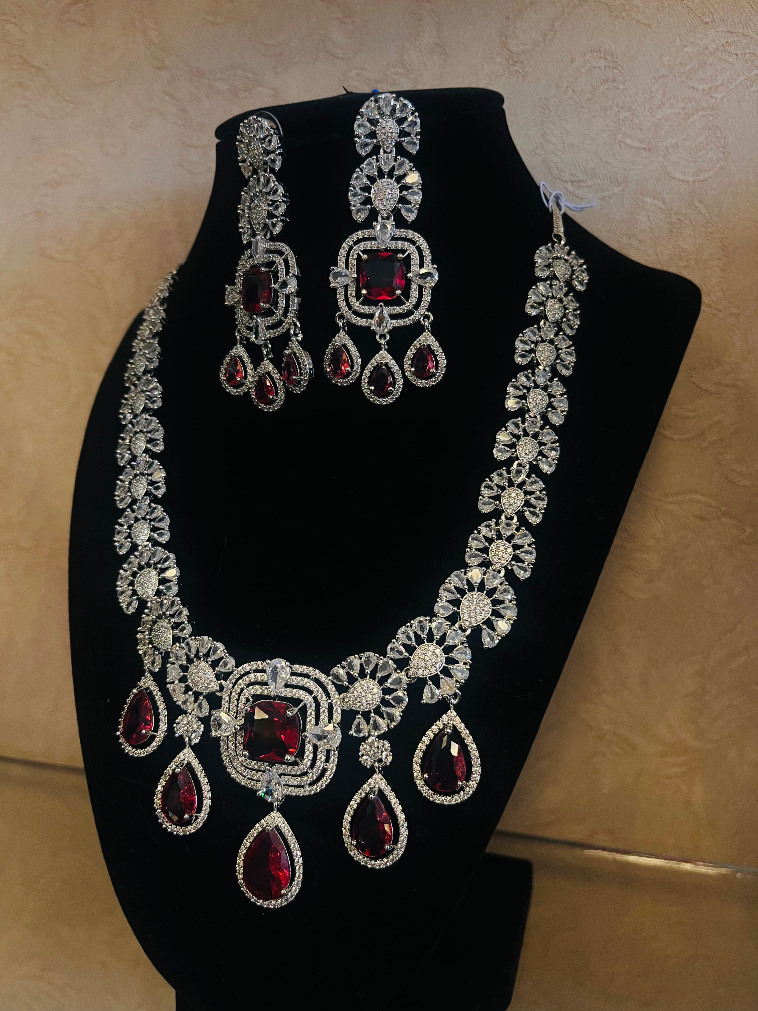 Statement Red CZ Necklace Set