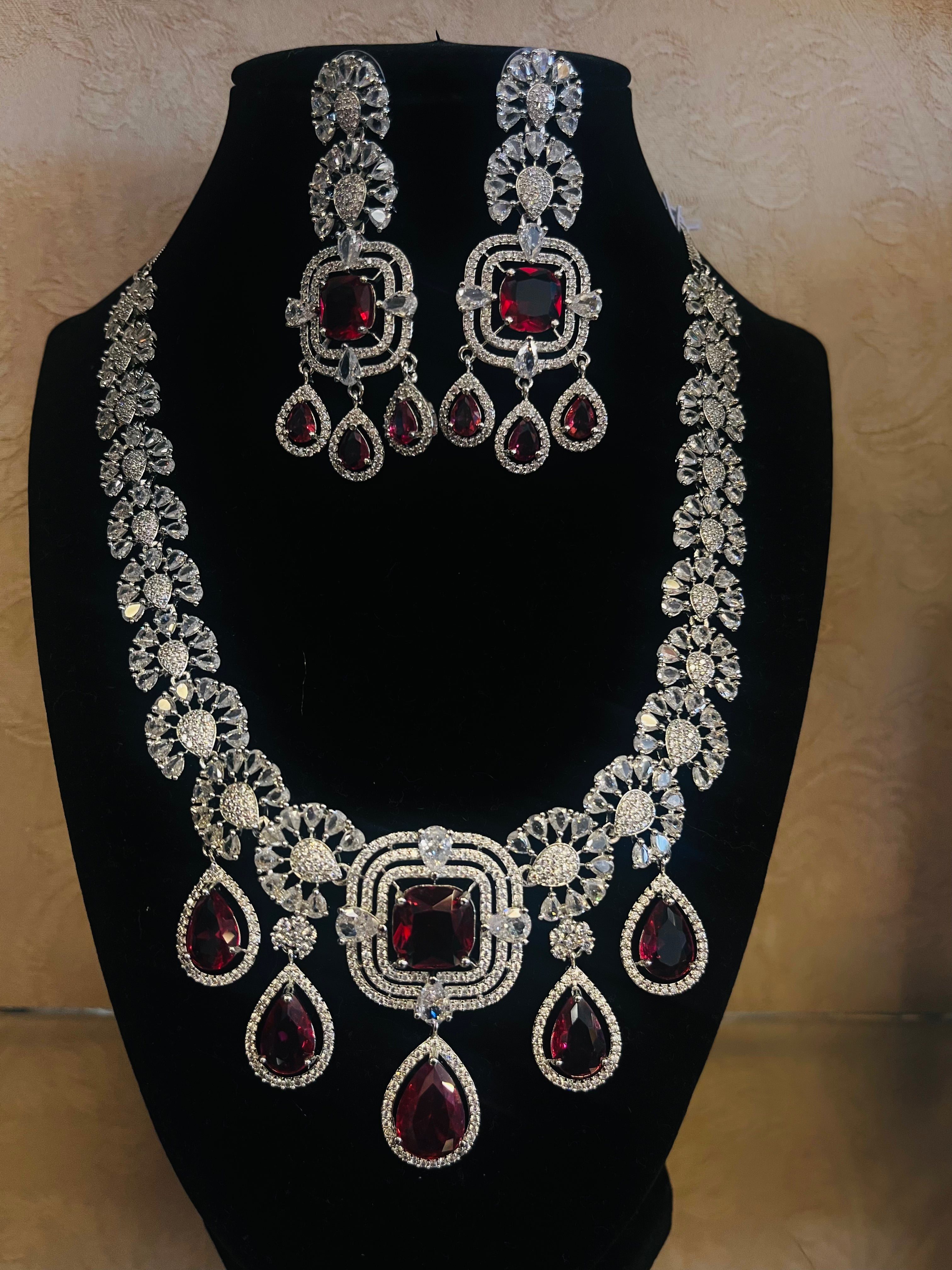 Statement Red CZ Necklace Set
