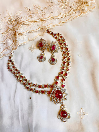Regal Ruby Floral Necklace Set