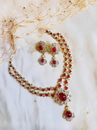 Regal Ruby Floral Necklace Set