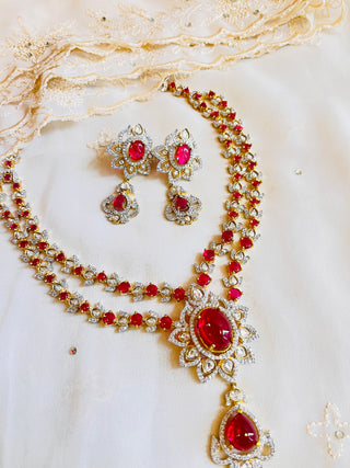 Regal Ruby Floral Necklace Set