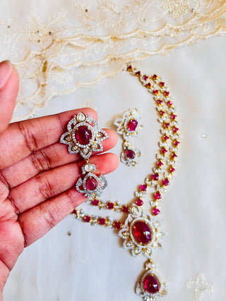 Regal Ruby Floral Necklace Set