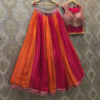 Multicolored lehenga - Orange Pink