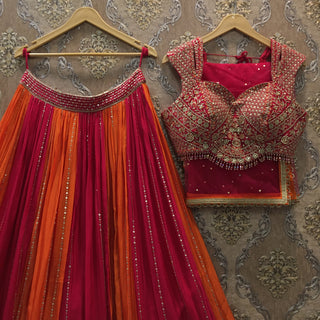 Multicolored lehenga - Orange Pink