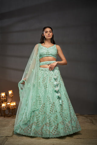 Net Cutdana, Sequins Lehenga