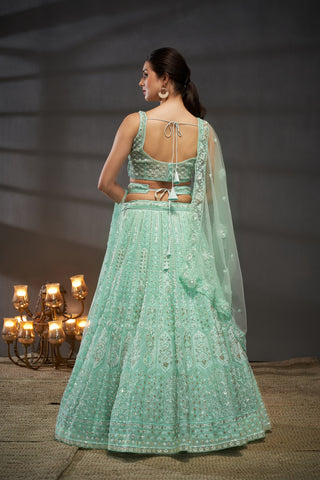 Cutdana, Sequins, Zarkan Net Lehenga