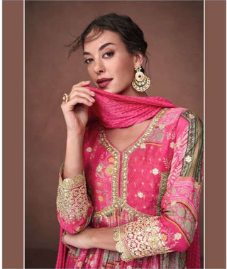 Hot pink Aliya cut embroidered anarkali gown