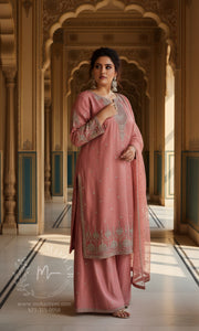 Rose Pink Embroidered Sharara Set with Dupatta
