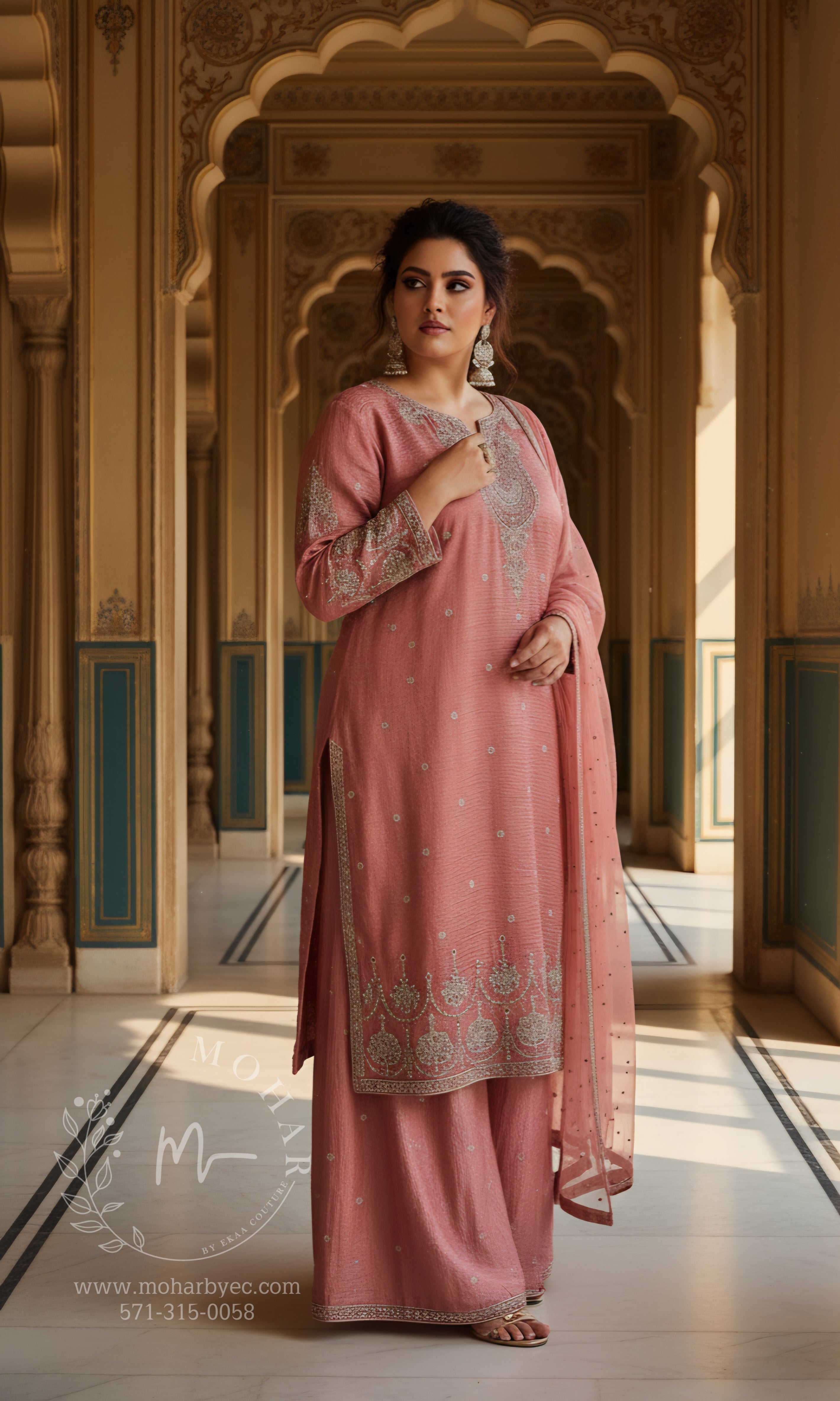 Rose Pink Embroidered Sharara Set with Dupatta
