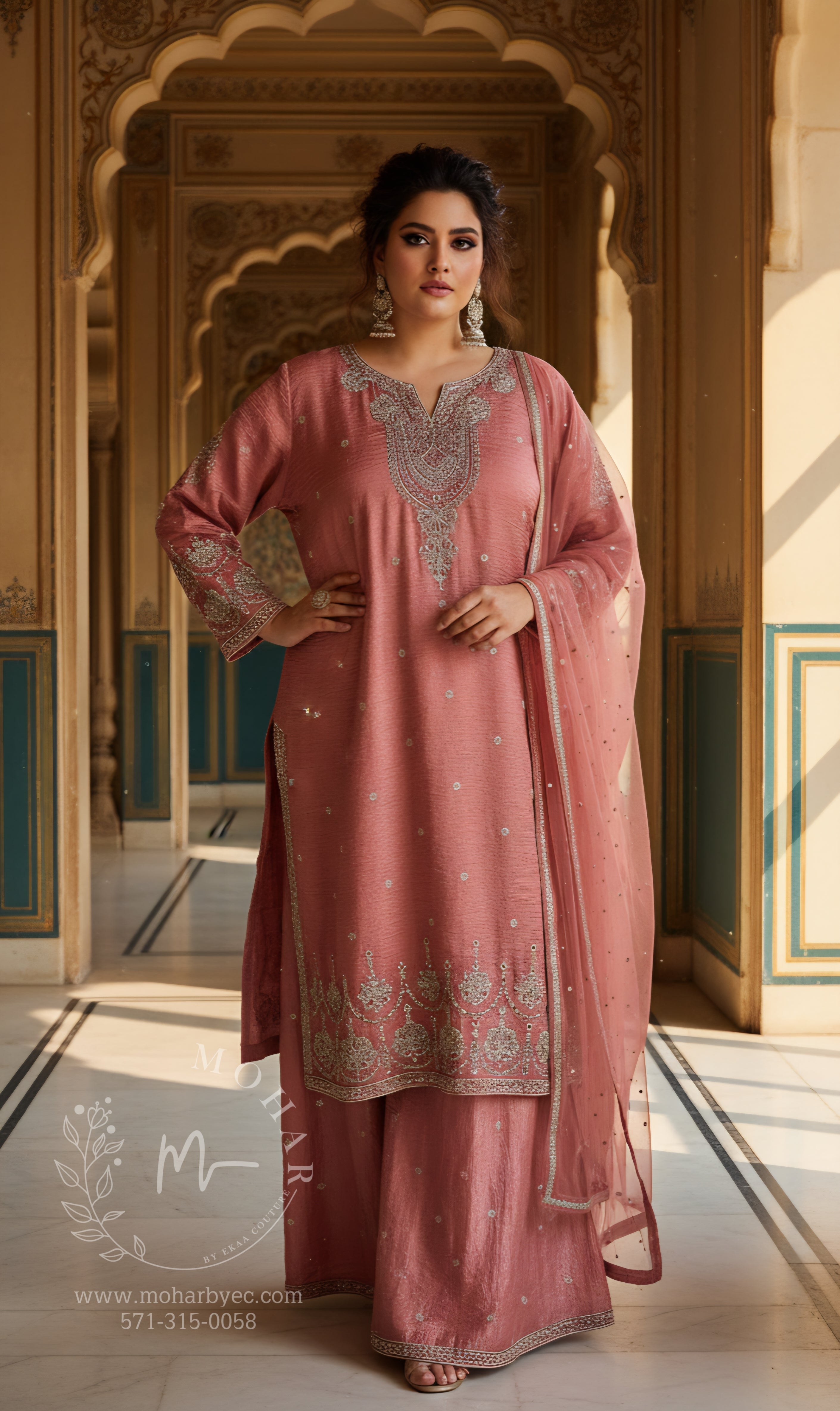 Rose Pink Embroidered Sharara Set with Dupatta