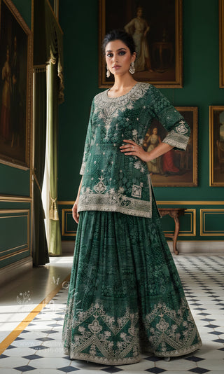Emerald Green Embroidered Sharara Set with Dupatta