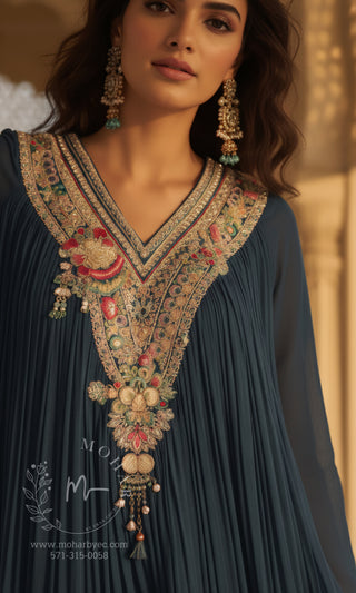 Blue Embroidered Palazzo Set