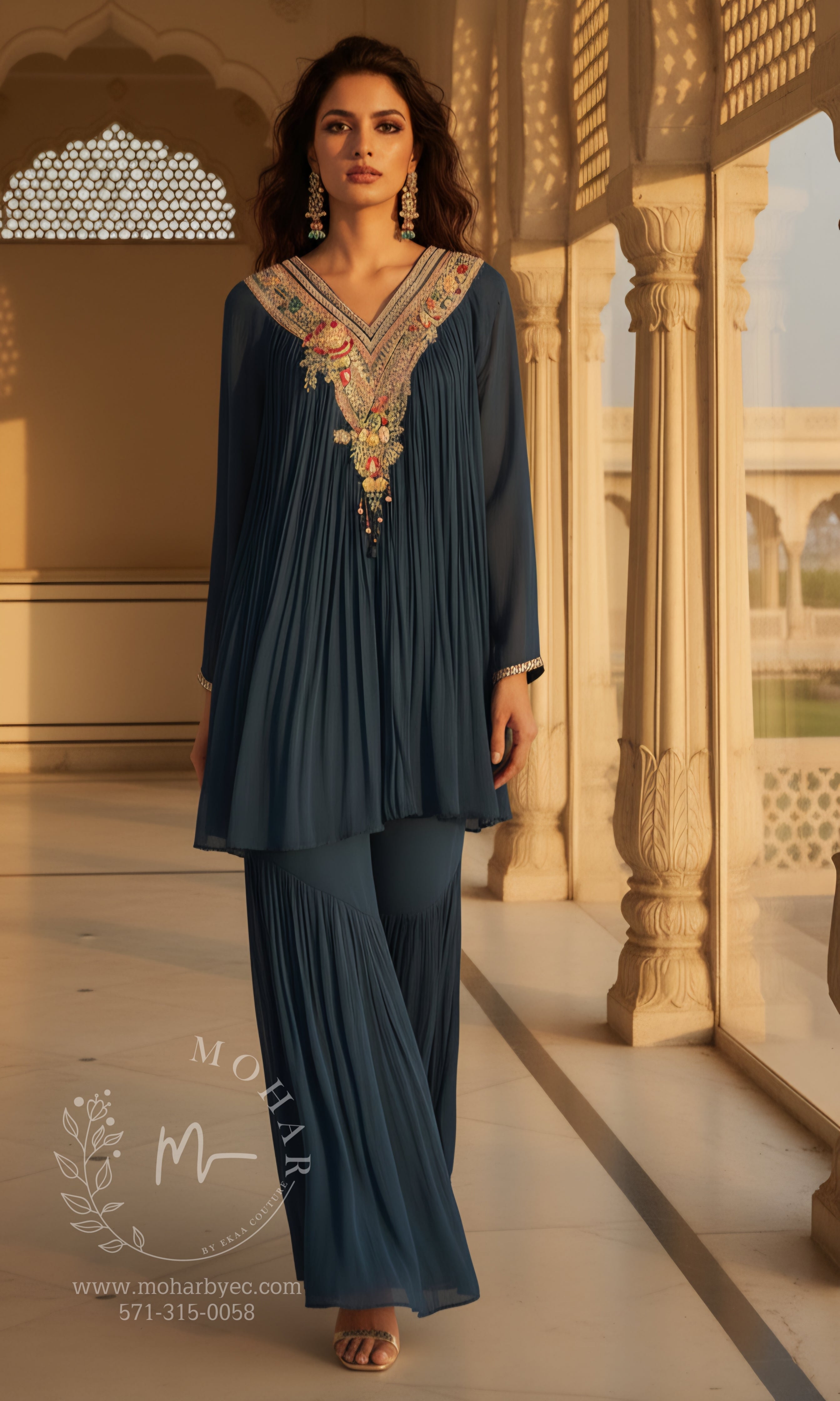 Blue Embroidered Palazzo Set