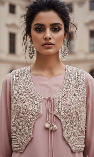 Dusty Pink Palazzo Set with Embellished Jacket