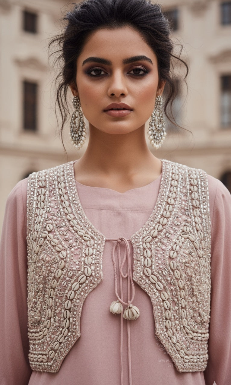 Dusty Pink Palazzo Set with Embellished Jacket
