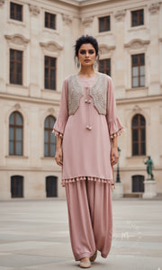 Dusty Pink Palazzo Set with Embellished Jacket