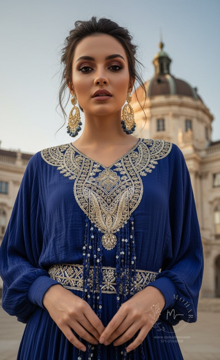 Royal Blue Embroidered Top and Skirt Set