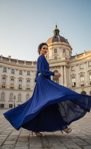 Royal Blue Embroidered Top and Skirt Set
