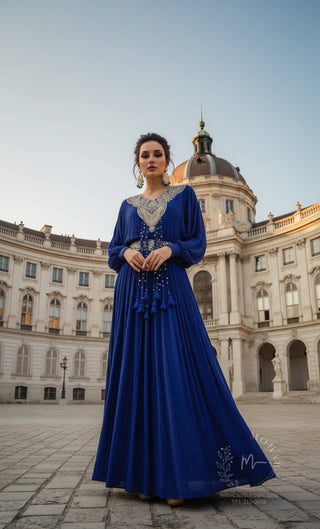 Royal Blue Embroidered Top and Skirt Set