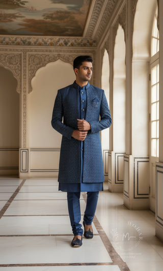 Royal Blue Sherwani with Shimmer Embellishments