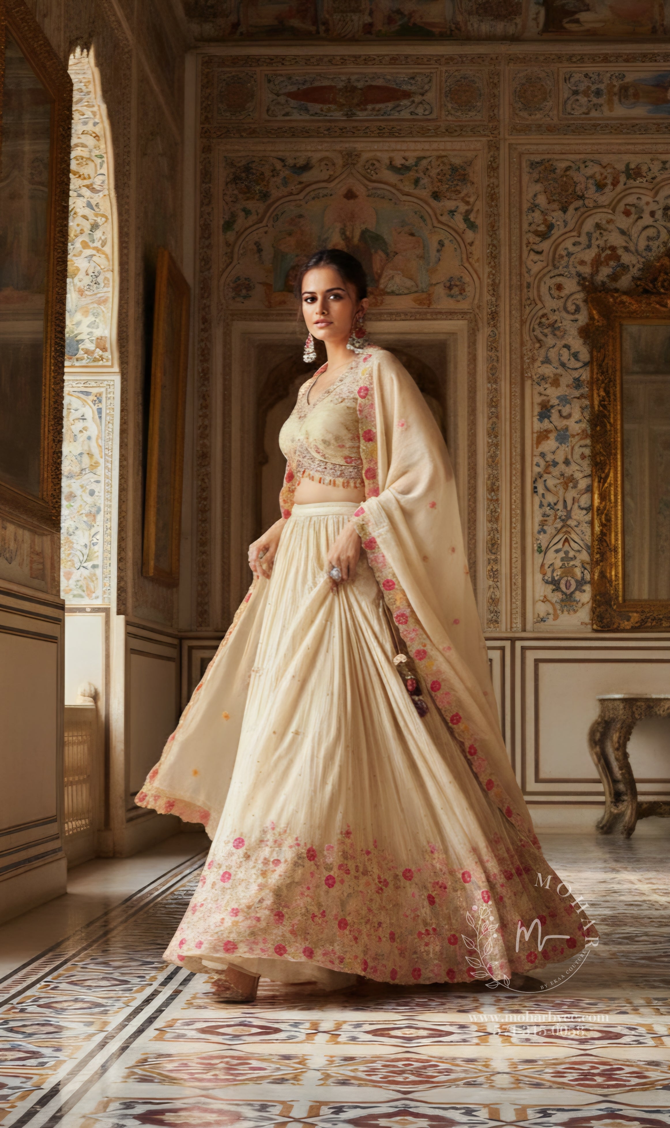 Cream Floral Lehenga