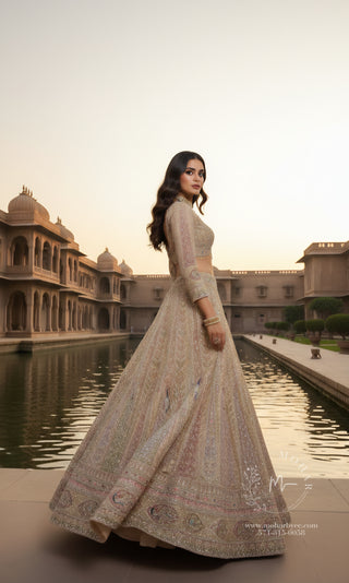 Champagne Peacock Net Lehenga - Luxe Bridal Collection
