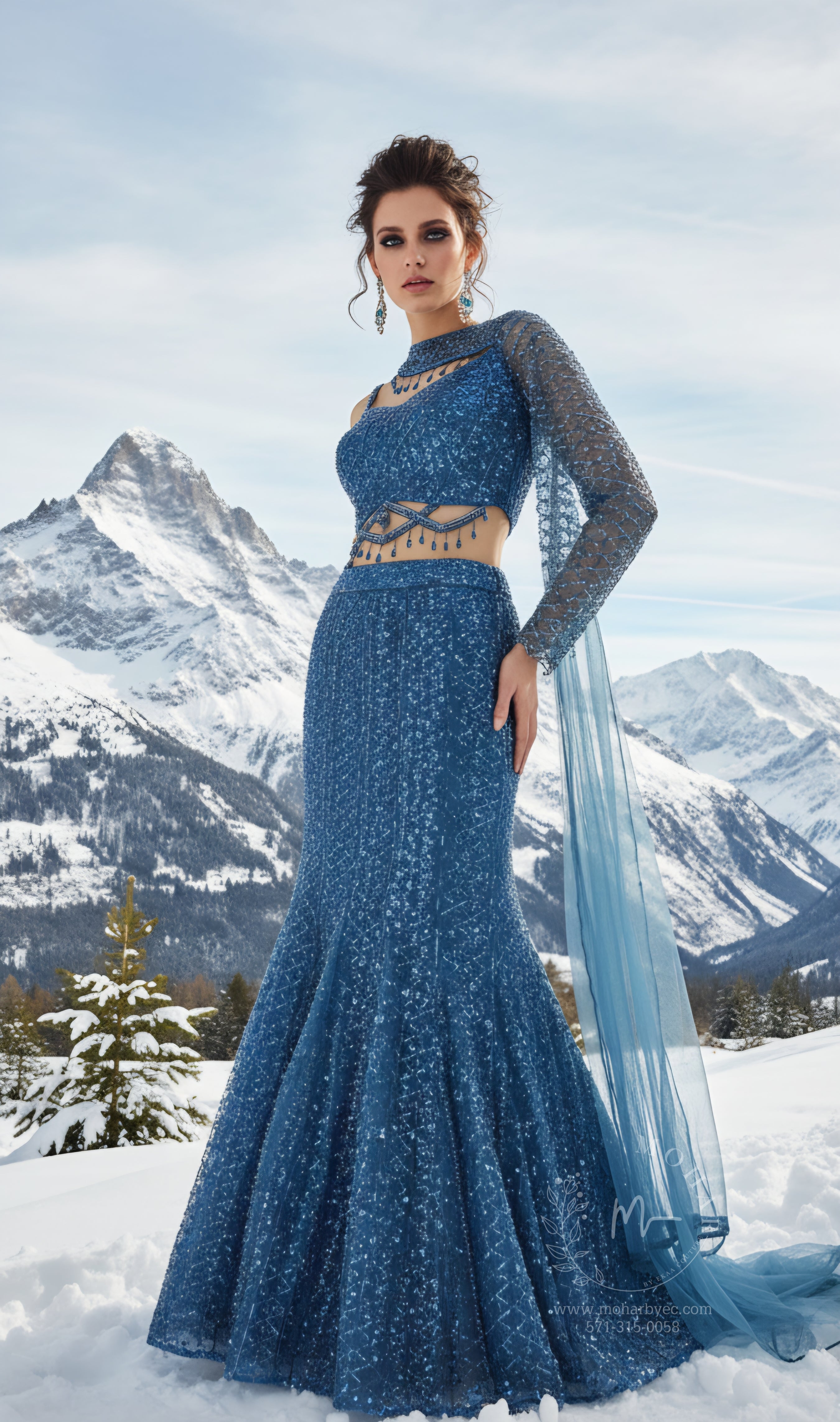 Midnight Blue Sequined Mermaid Lehenga Set