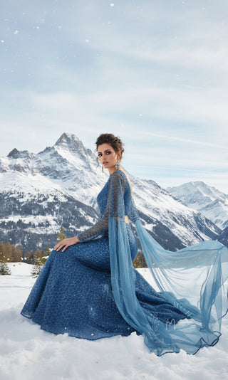 Midnight Blue Sequined Mermaid Lehenga Set