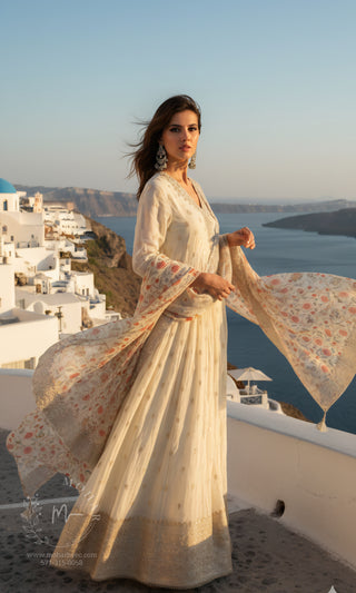 Ivory Embroidered Anarkali Ensemble