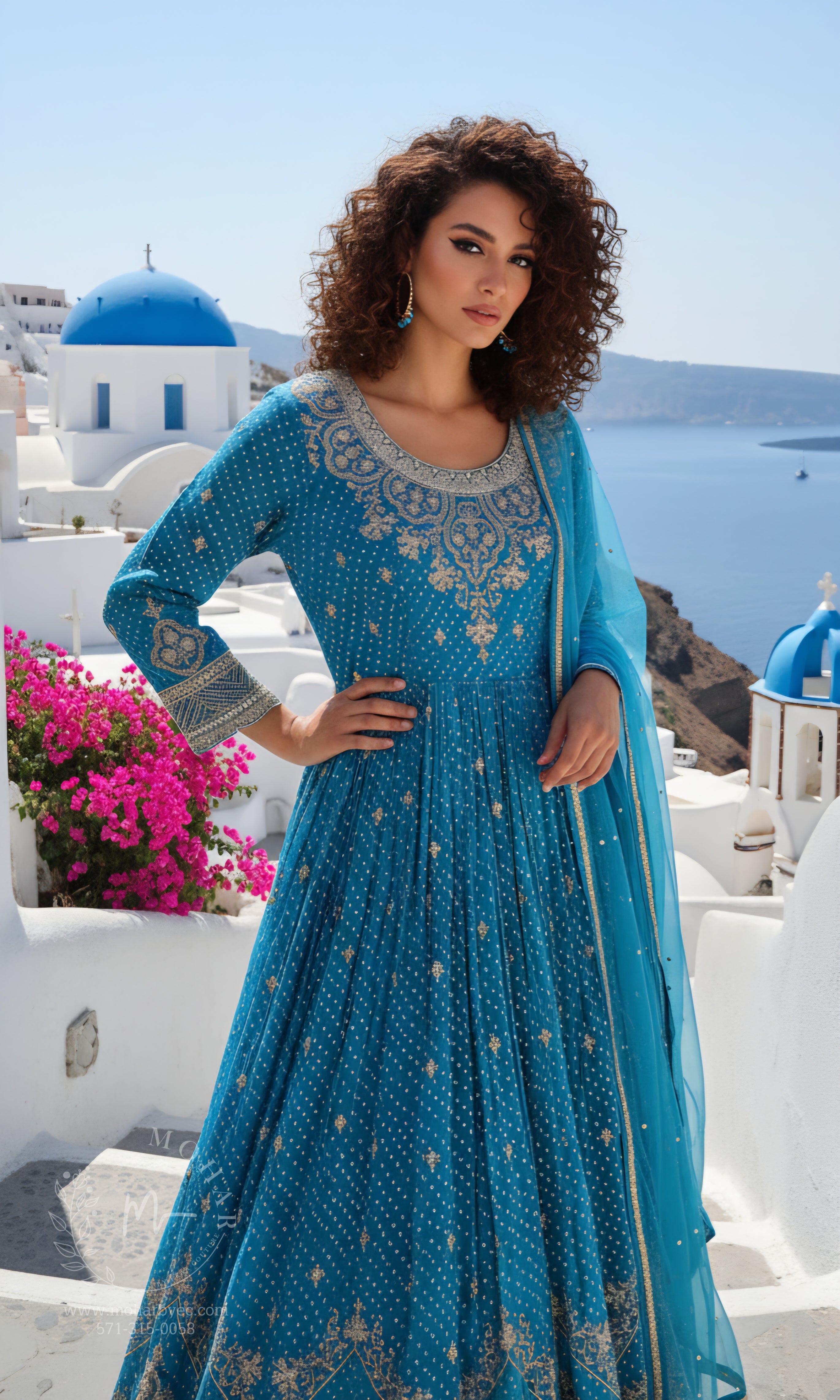 Turquoise Bandhani Embroidered Anarkali Gown