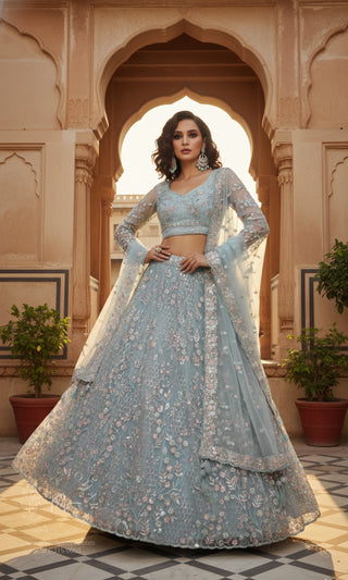 Powder Blue Embroidered Lehenga Choli