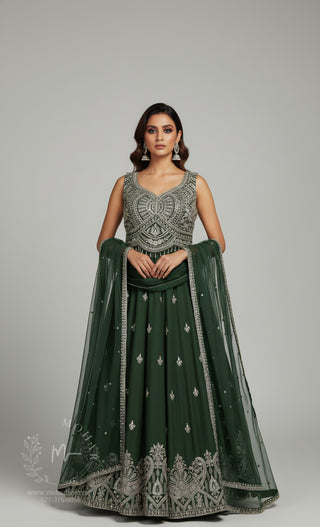 Regal Embroidered Silk Lehenga - Purple, Green & Teal Collection