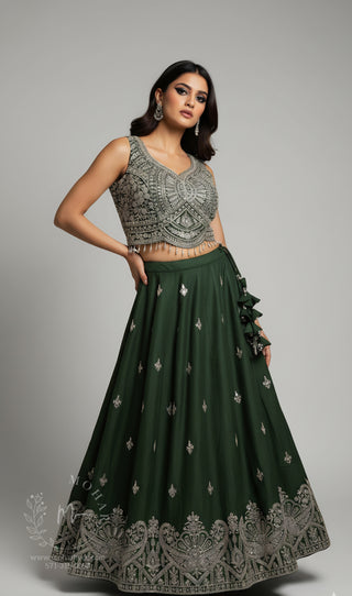 Regal Embroidered Silk Lehenga - Purple, Green & Teal Collection