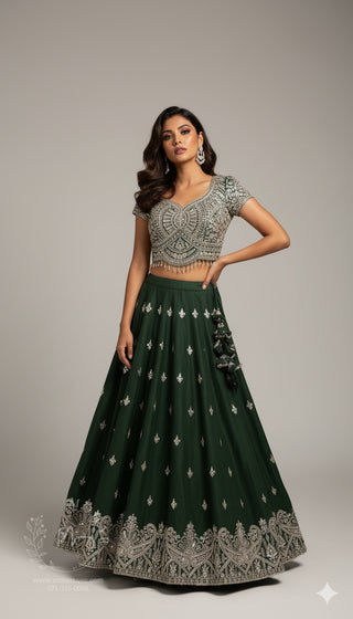 Regal Embroidered Silk Lehenga - Purple, Green & Teal Collection