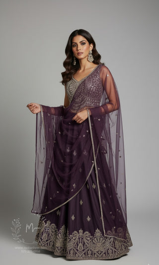 Regal Embroidered Silk Lehenga - Purple, Green & Teal Collection