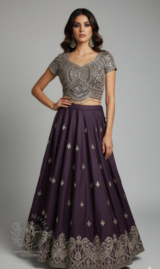 Regal Embroidered Silk Lehenga - Purple, Green & Teal Collection