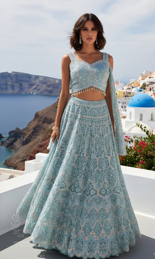 Embroidered Lehenga Set - Pink & Aqua Blue Designer Collection